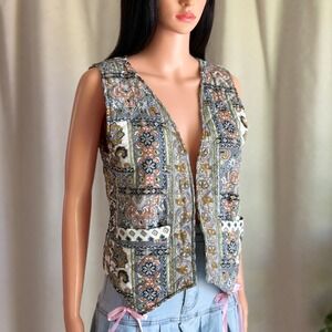 NWT Cienna Designs Reversible Quilted Vest Paisley Floral Waiscoat Boho S/M